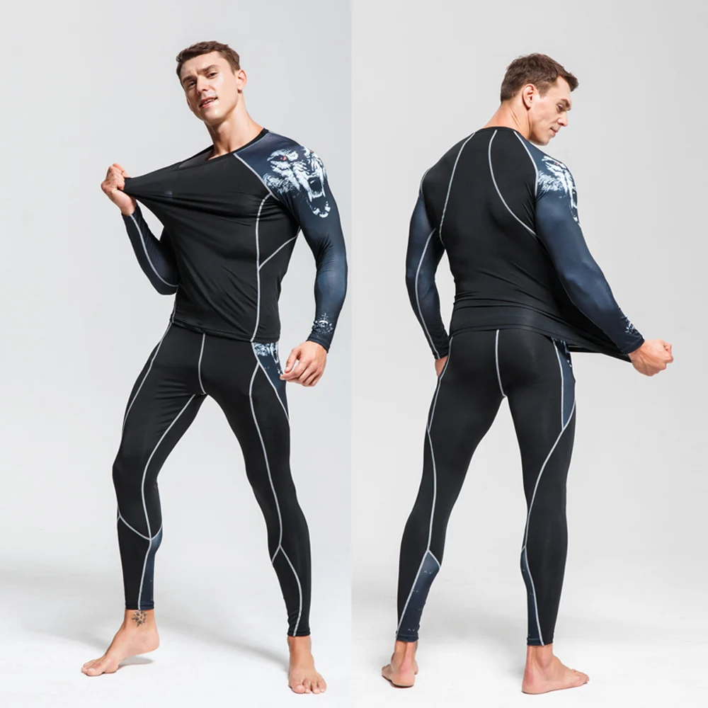 Fitness Training Clothes 3D Skull Thermal Underwear Compression Men's Suit Sports Running Clothes Warm Base Layer 3XL 6