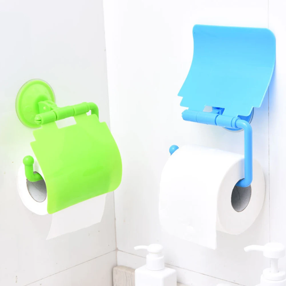 Tissue Holder Wall Mounted Bathroom Supplies No Drilling With Cover Portable Decorative Space Saving Strong Suction Roll Stand
