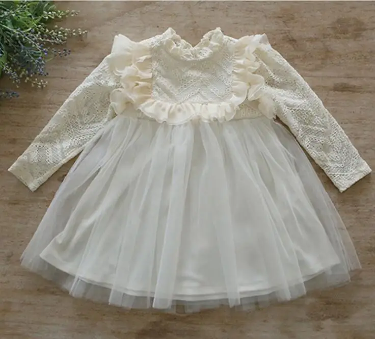 beige Осень г.; кружевное Сетчатое праздничное платье для девочек; роскошное детское милое платье-пачка; Рождественская эксклюзивная одежда принцессы - Цвет: beige