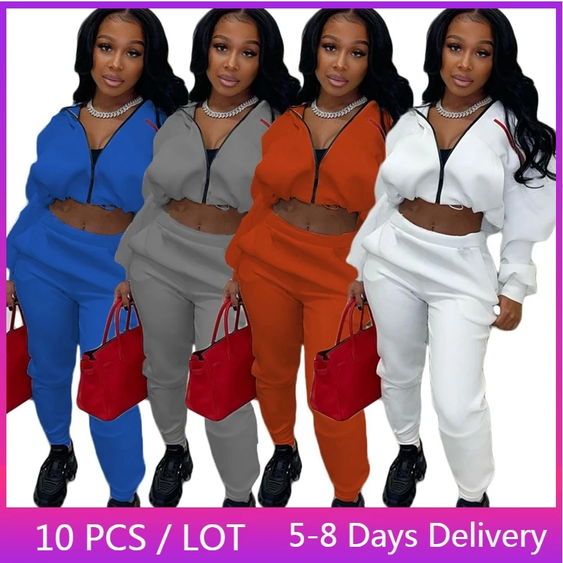 

Wholesale Items Warm Sweatsuits for Women Winter Clothes Workout Casual Tracksuit Women Zipper Jacket Crop Top Sweatpants Set