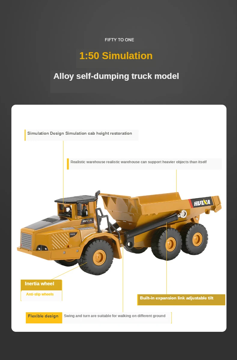 Modelo de Carro Huina Diecast Liga Simulação Veículo Fundido Caminhão Basculante Bulldozer Retroescavadeira Brinquedos Colecionáveis 1:50 17 Huina 1:50 diecast modelo de carro liga