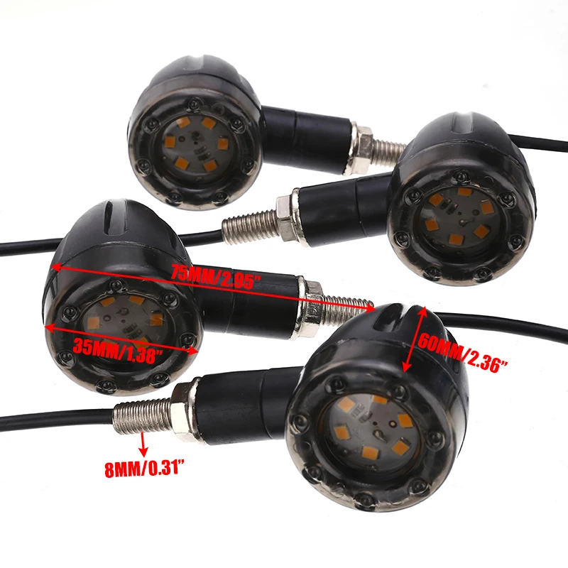 4 Pcs Universal Motorcycle Bullet Turn Signal Tail Brake Light 6 LED Indicator Amber Lamp For Harley Chopper Cruiser DC 12V