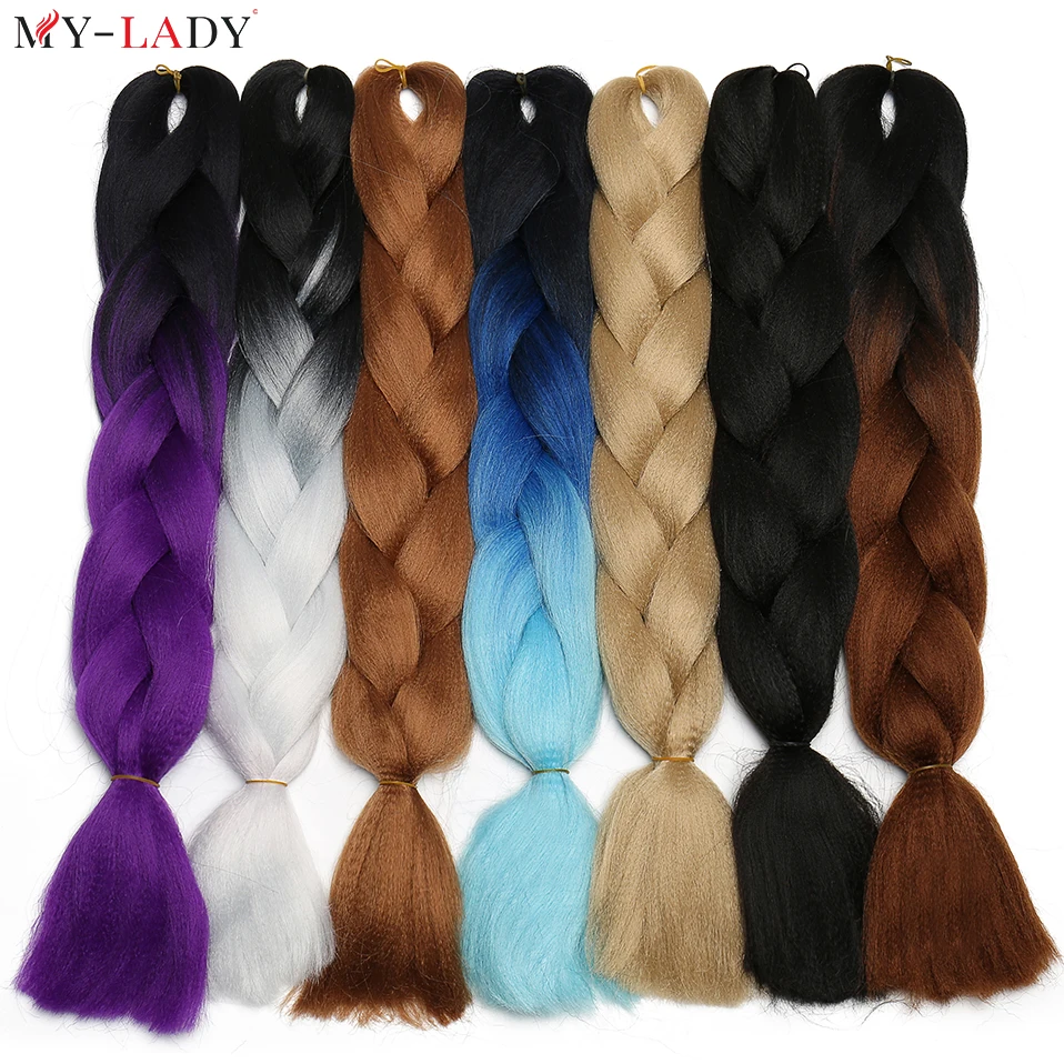 Mijn-Lady 24 Inch Jumbo Vlechten Synthetische Enkele Ombre Kleur Gloeiende Gehaakte Vlechten Haar Groothandel Twist Regenboog Haar Kanekalone