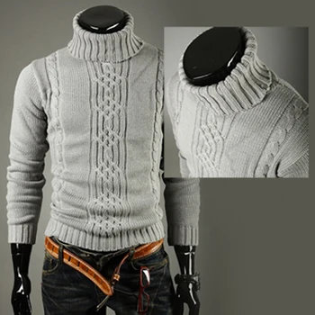

Winter Warmer Protect New Men Fashion Slim Fit Turtleneck Sweaters Tops L Light Gray