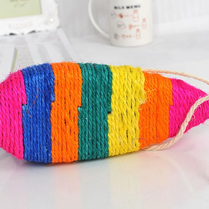 6 кошек ловить мышь игрушка цветной мультфильм полосатый сизаль мышь Форма котенок игрушка из сизаля