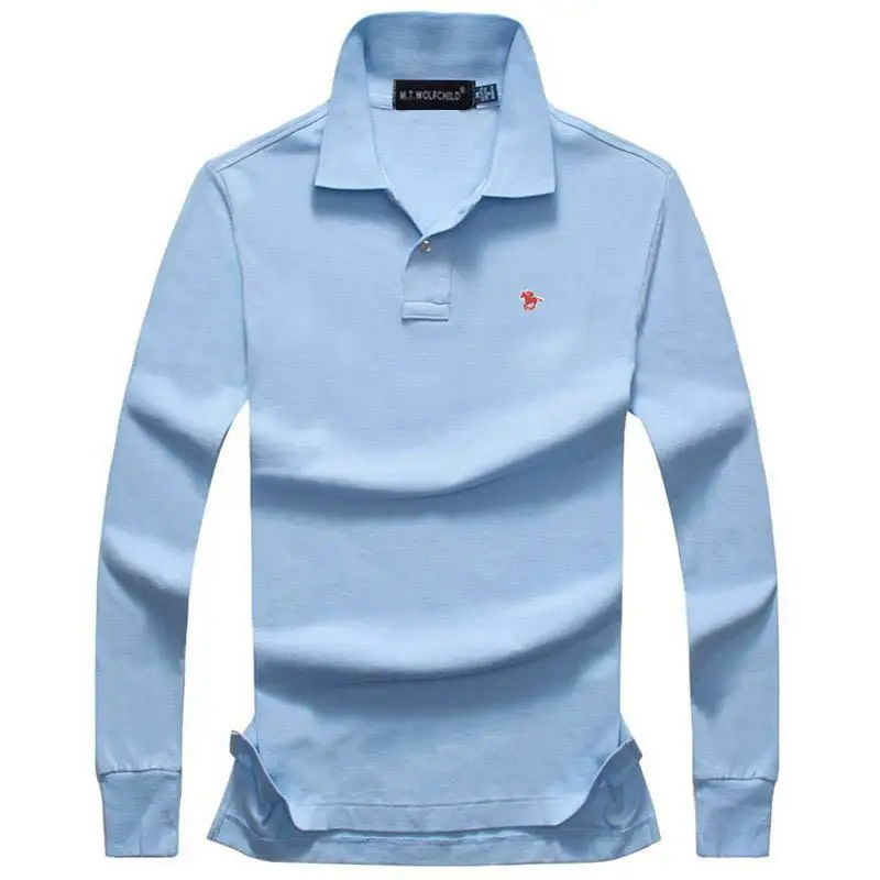 Большие размеры, XS-4XL, осенние мужские рубашки поло с длинным рукавом, хлопок, повседневные мужские рубашки поло, одноцветные Модные мужские свободные топы - Цвет: Light blue