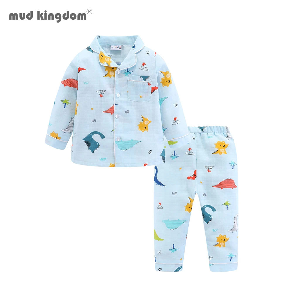 

Mudkingdom Boys Cartoon Pajamas Set Turn-Down Collar Toddler Pajama Long Sleeve Cute Dinosaur Kids Sleepwear