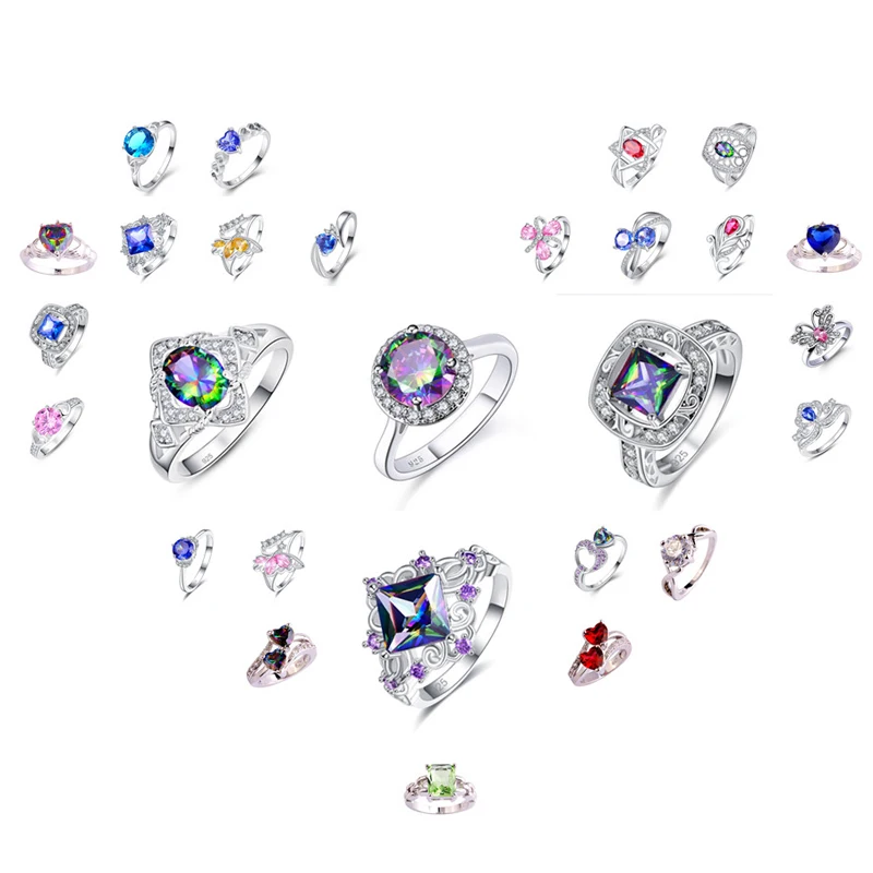 Женское кольцо с цирконием Lingmei серебряное в винтажном стиле Размер 6 7 8