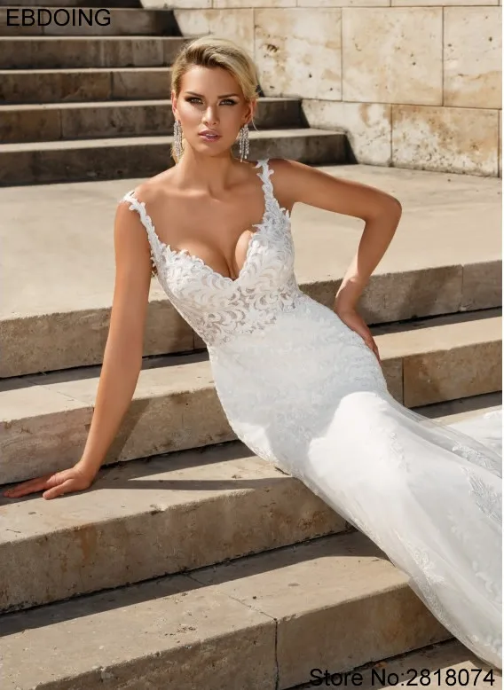 Vestidos De Novia элегантное кружевное платье годе свадебное платье с v-образным вырезом сексуальные свадебные платья без спинки Плюс Размер свадебное платье