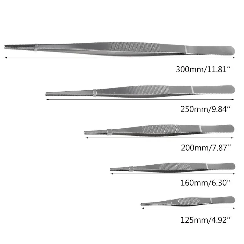 Barbecue Tweezers Toothed Tweezers Stainless Steel Long Tongs Straight Home Tweezer Garden Kitchen BBQ Tool 5 Sizes D08D