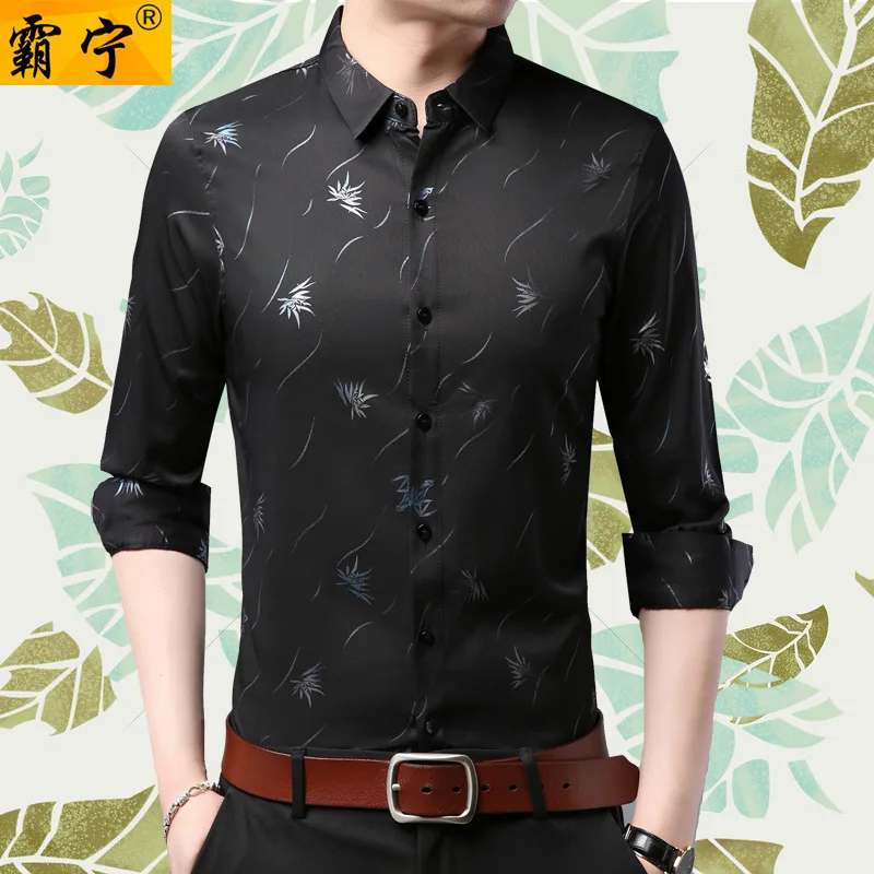 

Spring New Style Middle-aged MEN'S Long-sleeved Shirt Casual Large Size Fashion Printed No Ironing Shirt Men's Daddy Clothes