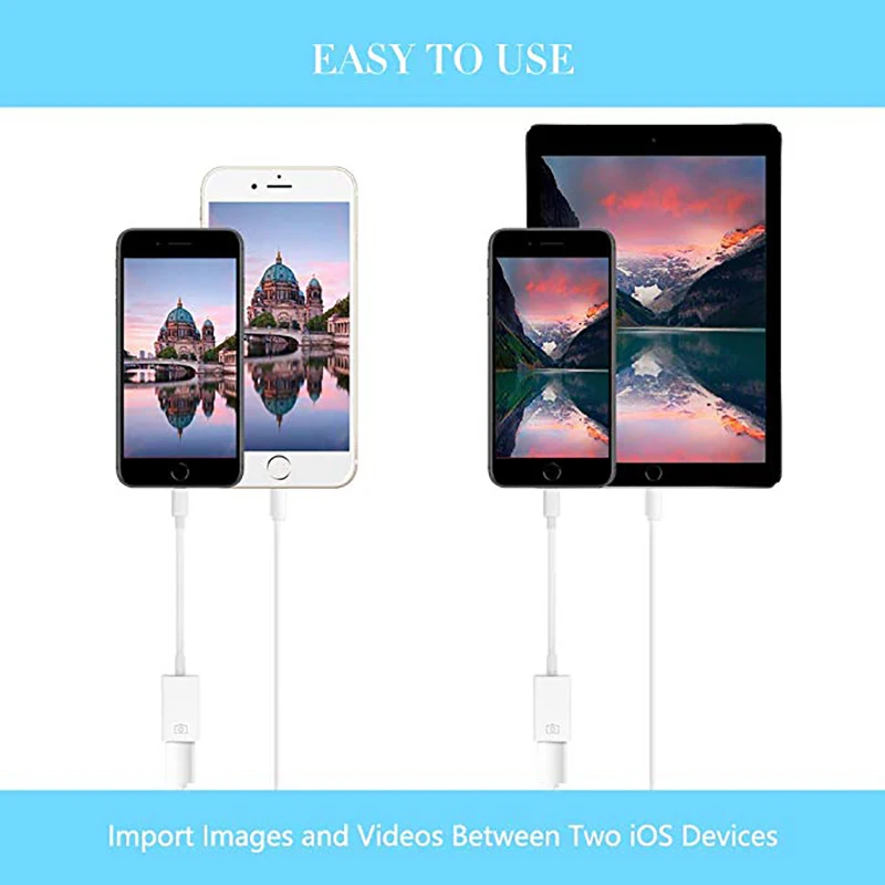 USB адаптер для камеры, USB OTG кабель для синхронизации данных, совместимый с iPhone 11X8 7 6 Plus iPad Air Pro Mini, поддержка карт-ридер
