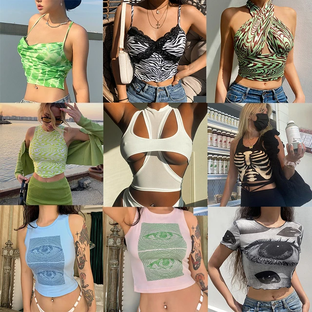 Women Deep V Neck Halter Crop Top Sleeveless Cutout Cami Top Wrap Bandage  Camisole Vintage 90S Streetwear : : Clothing, Shoes & Accessories