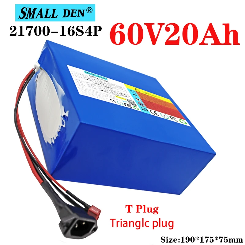 60V 20Ah 21700 li-ion Battery pack 16S4P 1000-2500W High power Electric bicycle Motorcycle scooter ebike battery Built-in40A BMS |