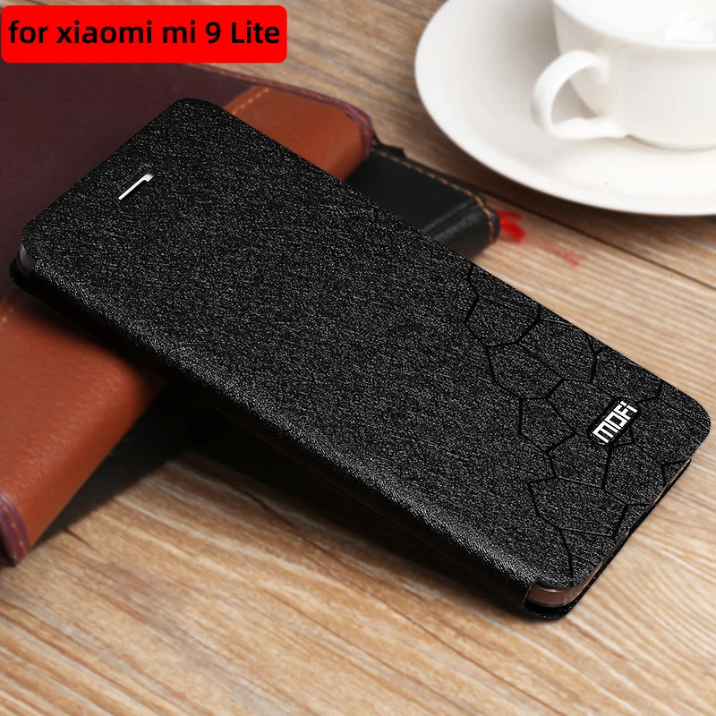Черный Чехол-книжка для xiaomi mi 9 lite, противоударный чехол mi 9 lite, кожаный тканевый чехол-книжка mofi, роскошный блестящий чехол-подставка для xiaomi mi 9 Lite - Цвет: Черный