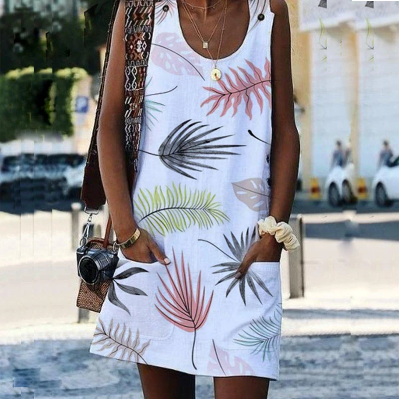 Женское сексуальное платье с принтом модное свободное карманом Повседневные