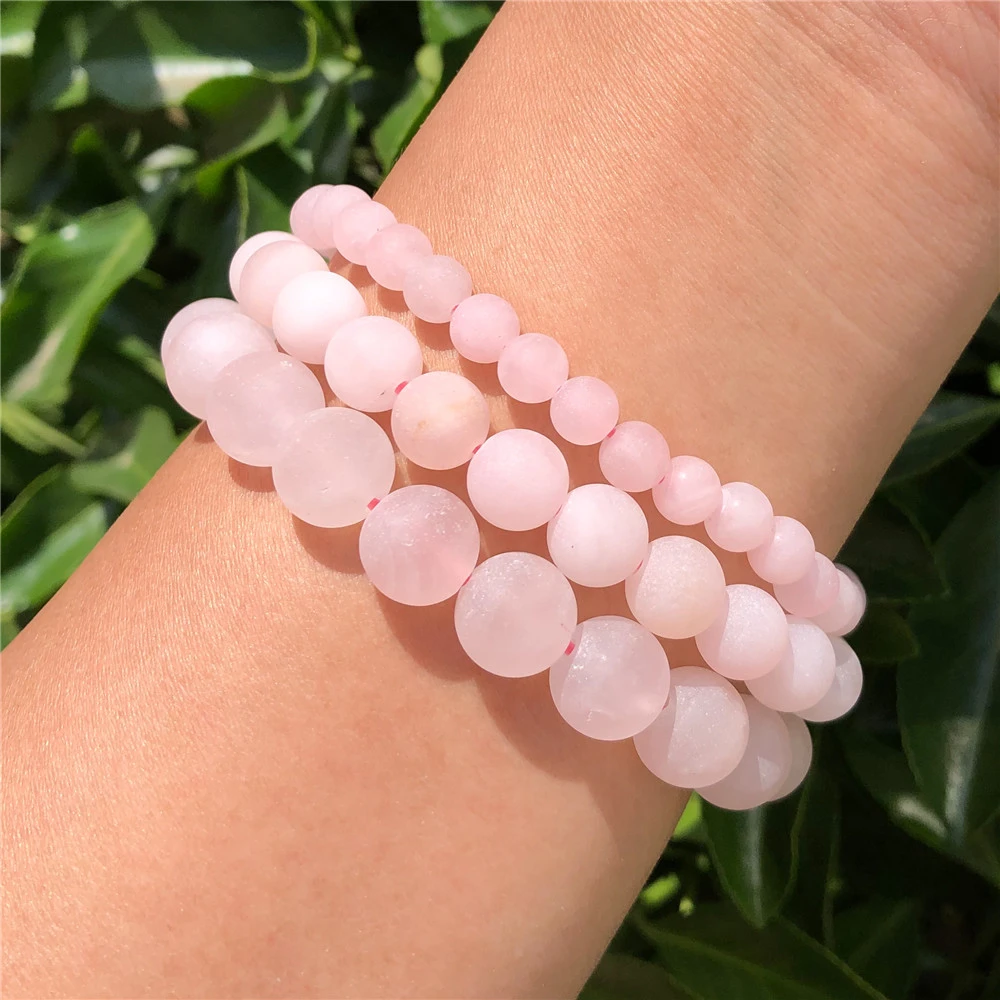 Fengbaowu pulsera de cuarzo rosa con piedra Natural, brazalete redondo de Reiki, curación, regalo de joyería, 1 ud.|Pulseras de hilo| - AliExpress