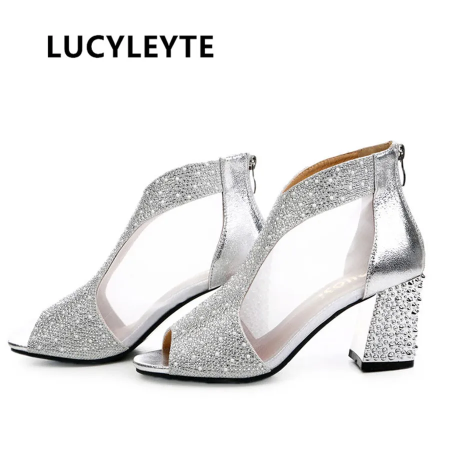 Новинка весна лето 2018 грубые женские сандалии босоножки с рыбьим носком Стразы