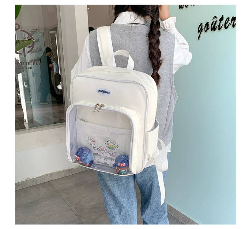 Women Japanese Ita Bag Transparent Large Pocket Ladies Backpack College Style Student School Bag Large Capacity Travel Mochila