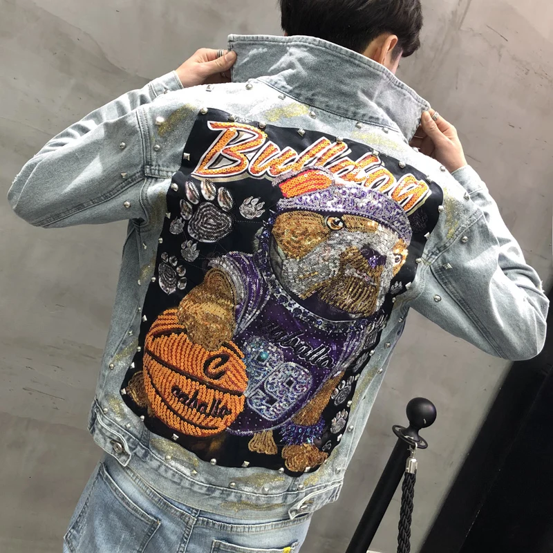 Mannen Jassen Dier Borduurwerk джинсы Jas Uitloper Mannen Gat Denim Jasje Slim Fit Mannelijke Jasje Jaqueta Masculina Lente