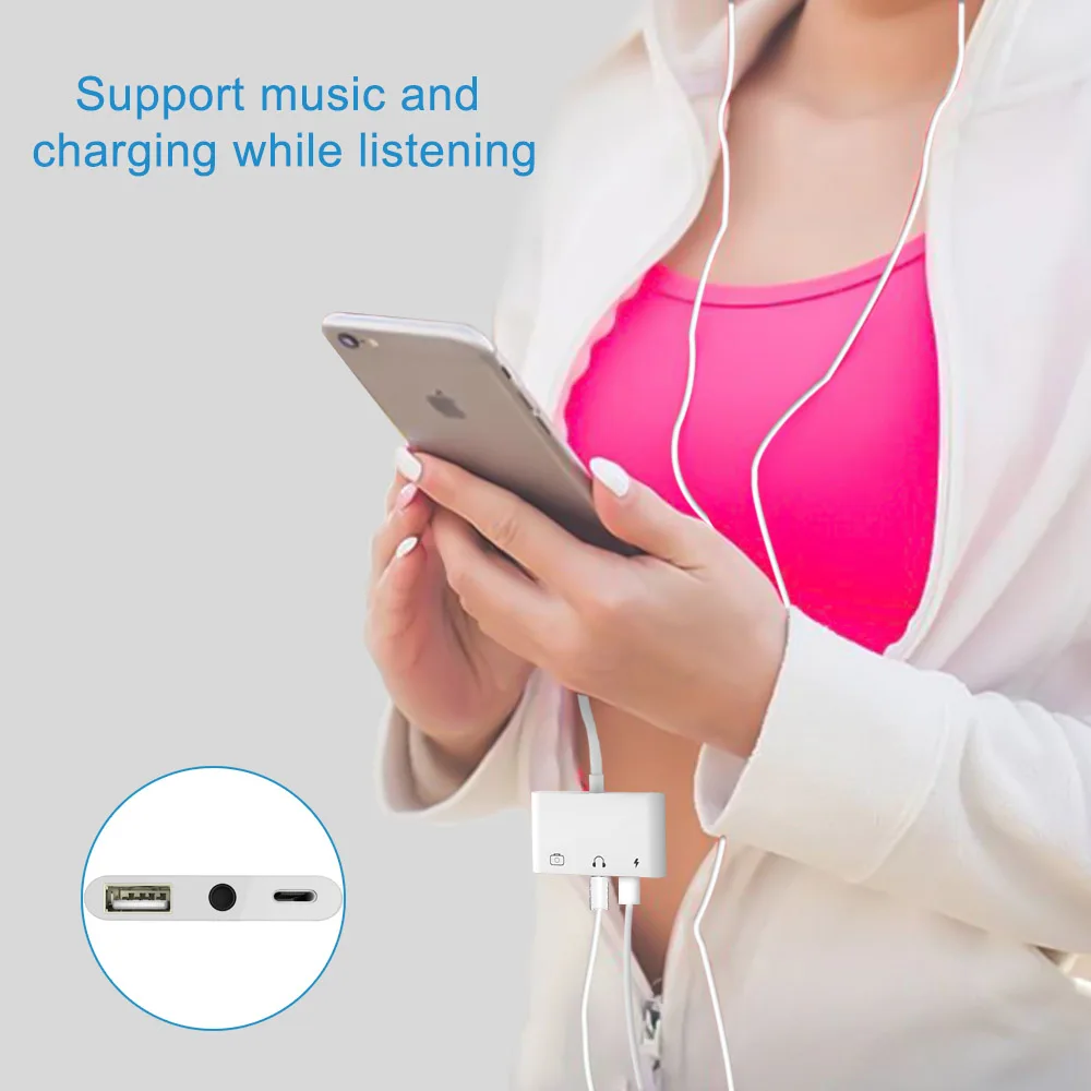 3 in1USB OTG Adapter with Charging 3 5mm Headphone Jack For Lightning to 3 5mm jack Camera Reader OTG Cable For iPhone iPad