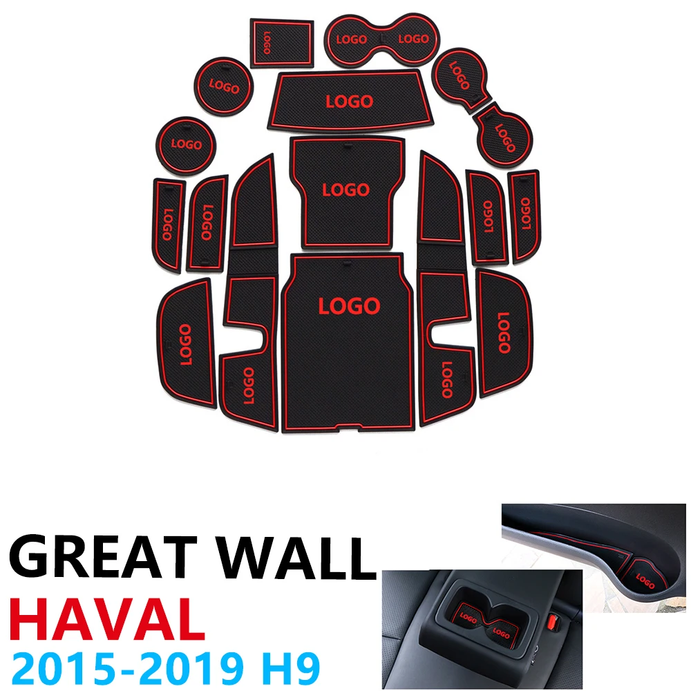 

Anti-Slip Rubber Cup Cushion Door Groove Mat for Great Wall Haval H9 2015~2019 2016 2017 2018 17Pcs Accessories mat for phone