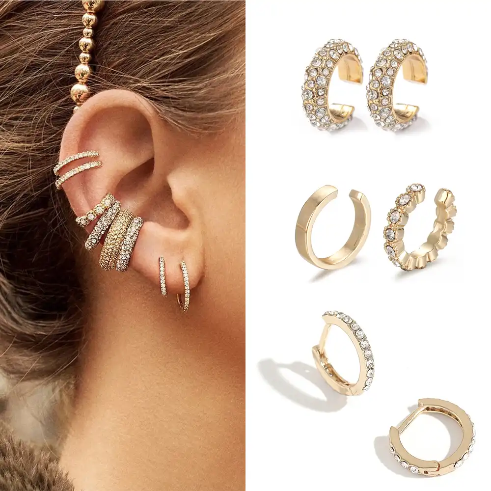 新ファッションサークルスタッカブル軟骨女性の魅力のczクリスタルハギーズ耳カフ女性フープラウンドジュエリー クリップ イヤリング Aliexpress