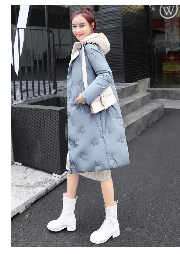 Winter CHIC Mid-length Cotton-padded Clothes Women's Slim Fit Slimming Mock Two-Piece Versatile Youth Students Cotton Coat
