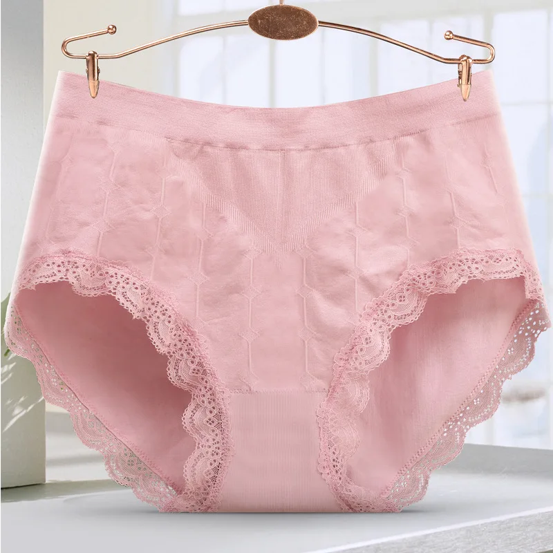 S31 Super Big Size Cotton Panties Women High Rise Pants Jacquard