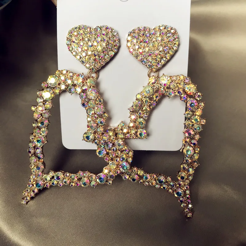 Bling AB Цвет Стразы кулон с большим сердцем Женские Висячие серьги аксессуары модные женские массивные серьги ювелирные изделия
