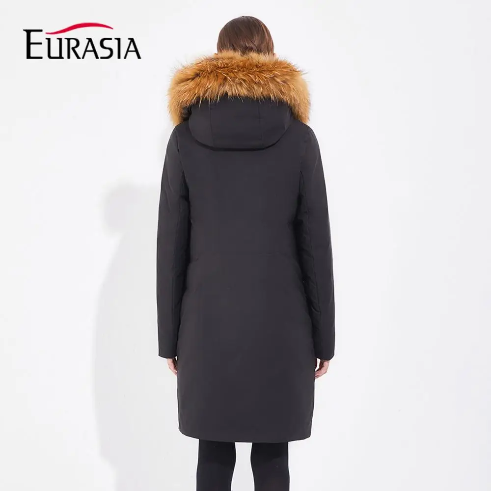 Бренд EURASIA, женские зимние пальто, новое стильное длинное пальто Настоящий мех, с капюшоном, парки, плотная теплая одежда, темно-синий цвет, YD1889