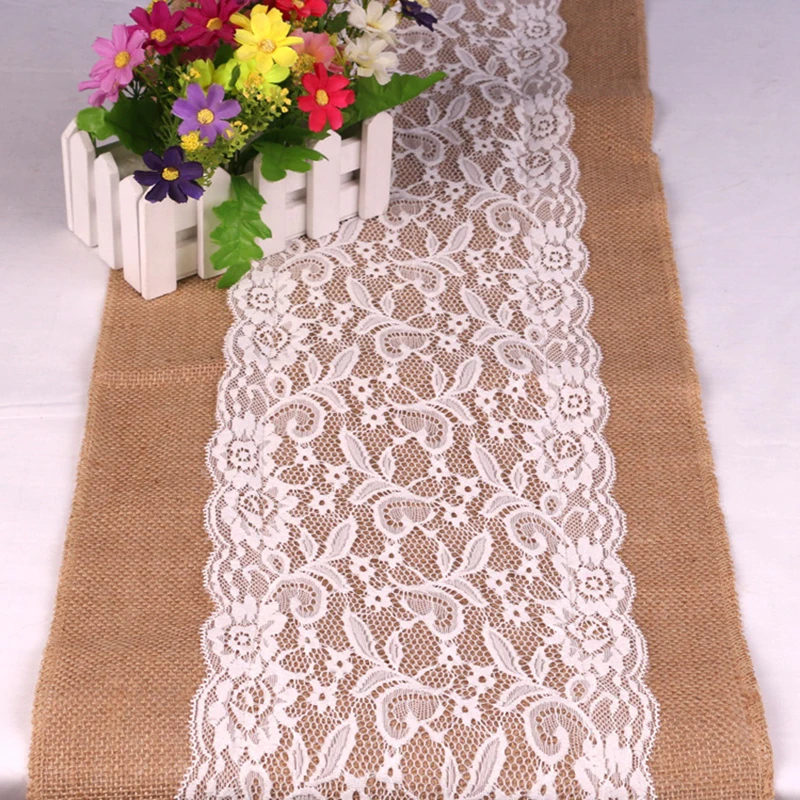 Vintage Natural Burlap Jute Linen Table Runner Christmas Wedding Champagne Table Runners Dining Room Restaurant Table Gadget