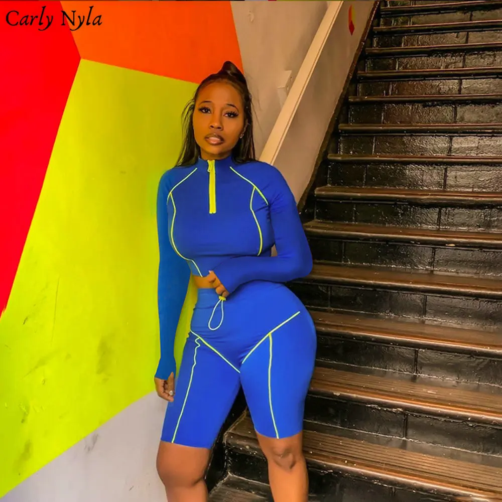 CarlyNyla/Спортивные Повседневные комплекты для женщин укороченный топ с длинными