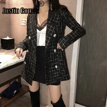 

Women's Open Front Blazer Shirt Casual Plaid long Sleeve Jacket with Pocket