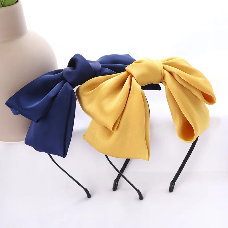 Yellow Bow Headband for Women Solid Top Knot Bow Hairband Double Layers Big Bow Headband Adults Accessories Hair Bow Hoop Girls