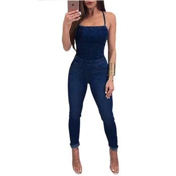 

Sexy Backless Denim Jumpsuit Women Elegant Lace Up Sleeveless Pencil Pants Jean Women Jumpsuit Casual Night Club Overalls Romper