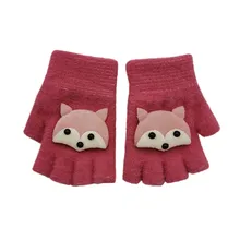 Зимние Детские перчатки с рисунком лисы, Детские Варежки без пальцев, вязаные теплые Детские перчатки, Rekawiczki Dzieciece, перчатки для детей#15