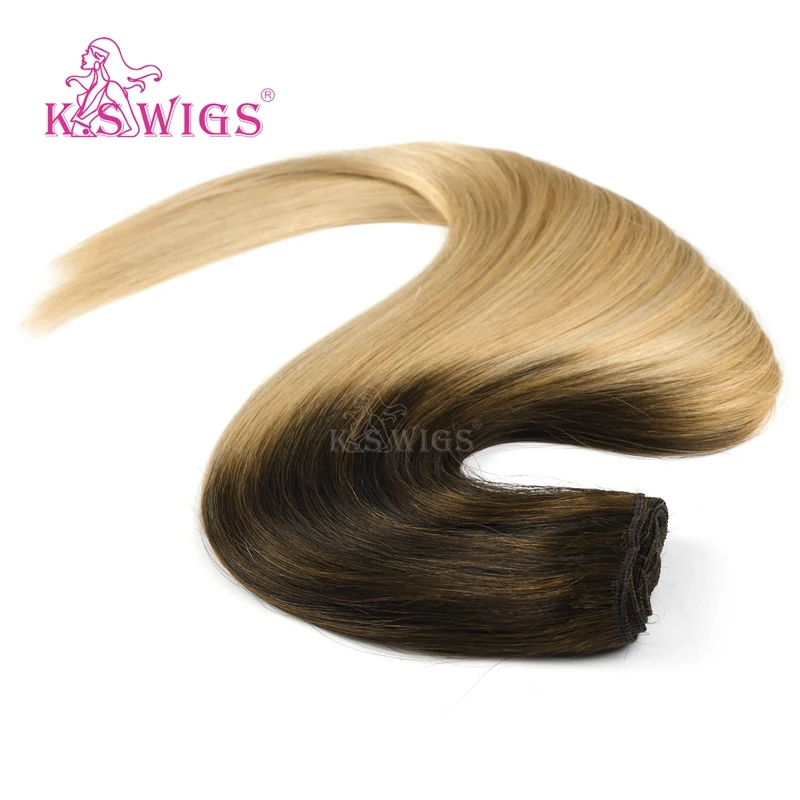 K.S парики 22 ''Remy человеческие волосы Уток Прямые ванили и икры Balayage цвет двойной нарисованные человеческие волосы переплетения пучки 100 г/шт