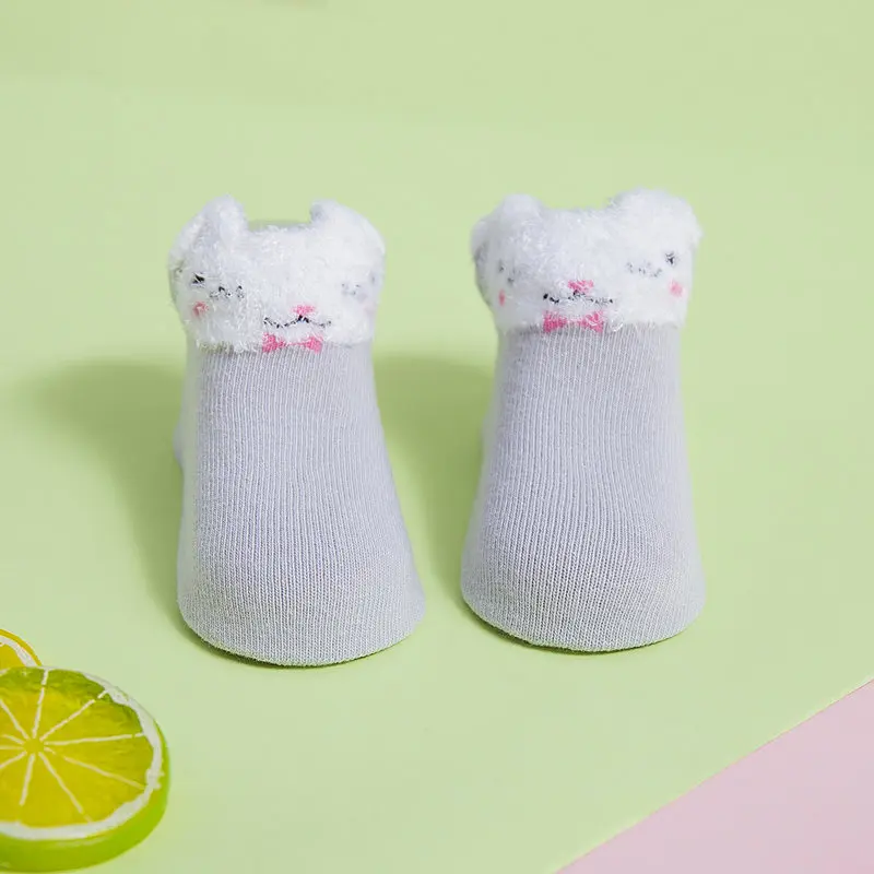 Носки для новорожденных, милые осенне-зимние носки с героями мультфильмов для девочек, тонкие мягкие хлопковые носки для мальчиков, детские носки для младенцев - Цвет: rabbit gray