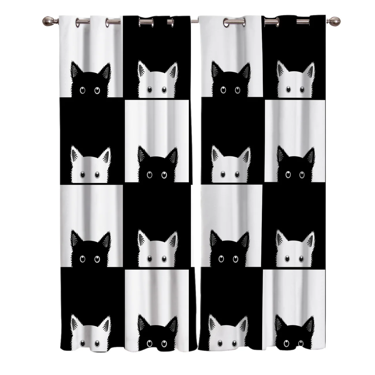 

Geometic Black White Cat Window Treatments Curtains Curtain Bathroom Bedroom Kitchen Drapes Swag Kids Window Treatment Sets