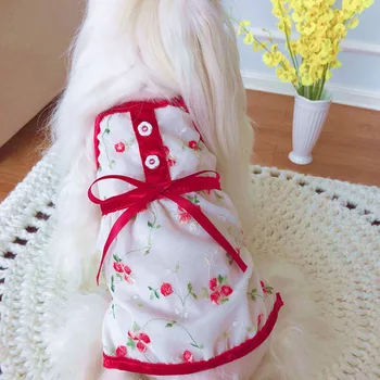 

Mesh Breathable Party Dress Summer Red Sling Girls Summer Dress Embroidery Flower Shirt Skirt For Small Dogs XXS-XL Chihuahua 90