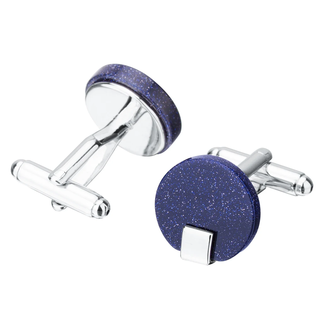 Fashion Round Shiny  Blue Sand Star Stone French Shirt Men's Suits Cufflinks