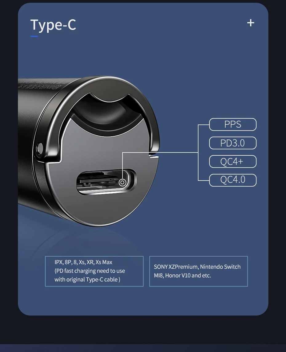 Baseus 30 Вт Быстрое Автомобильное зарядное устройство QC4.0 PPS Быстрая зарядка для huawei mate 20 Pro samsung телефон Авто usb type-C разъем адаптер зарядка