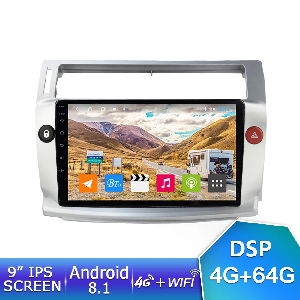 4G 64G IPS EKIY 9 'ips Android 8,1 автомобильный радио мультимедиа 4G+ 64G авто gps навигация для Citroen C4 C-Triomphe C-Quatre 2004-2009 DSP стерео - Color: 4G 64G IPS