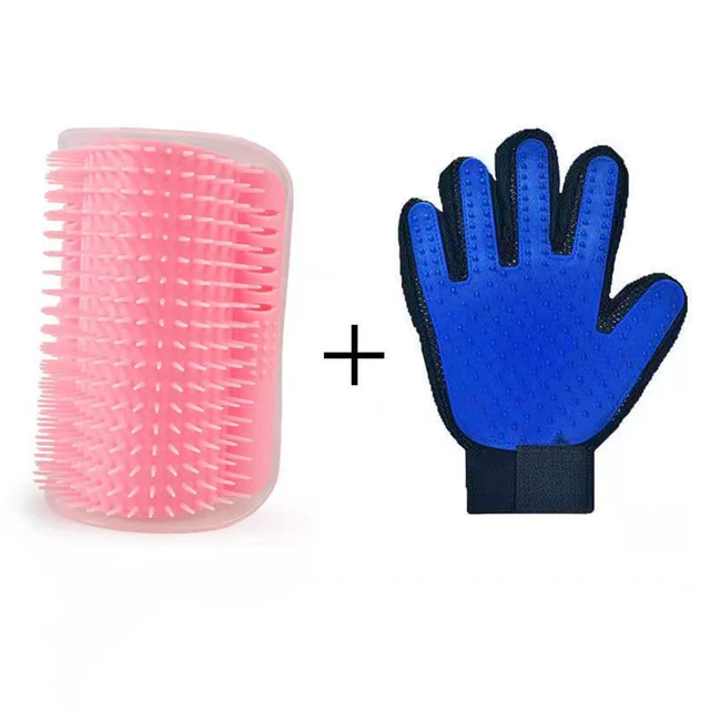 Pet Supplies for Self Groomer Wall Brush Corner Cat Massage Self Groomer Comb Brush with Catnip Cat Rubs with A Tickling Comb Pink-gloves