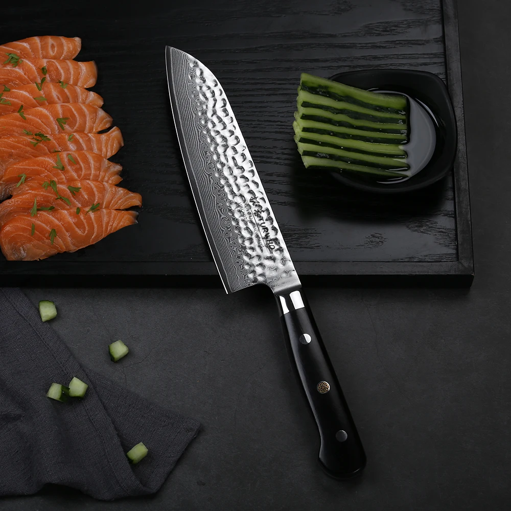 TURWHO 7 дюймов Santoku Ножи японский Pro шеф повара нож 67 слоев Дамаск нержавеющая Сталь