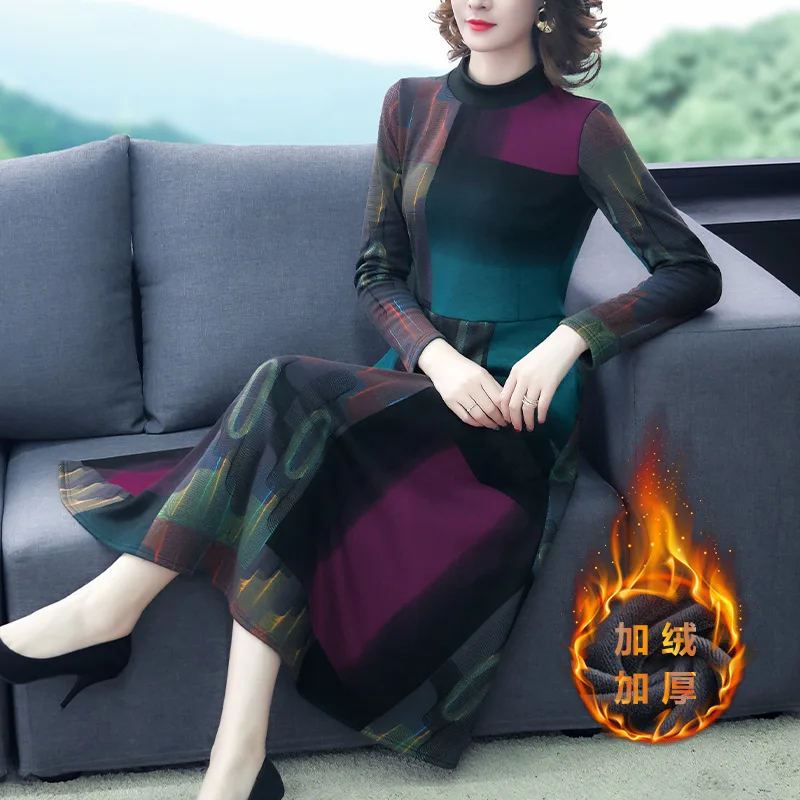 

With Overcoat Long Skirts Underwear Autumn And Winter Women's plus Velvet Elegant Waist Hugging Explicit Thin Long over-the-Knee