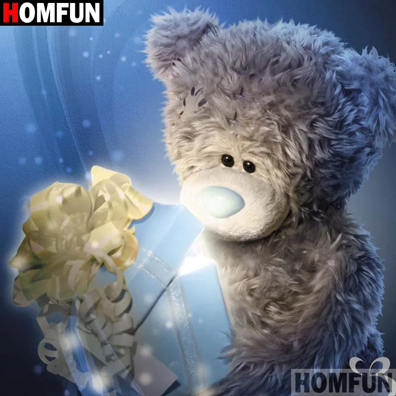 HOMFUN 5D алмазов картина камни в форме ромба/круглый дюймовый мультяжный с медведем