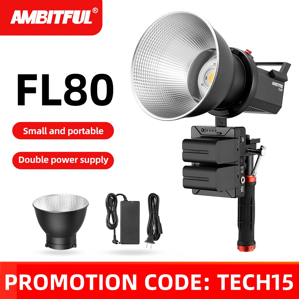 AMBITFUL FL80 80W 5600K LED Video Light Version 2 Daylight Balanced CRI96 TLCI 95+ 5 Pre-Programmed Lighting Effect Bowens Mount