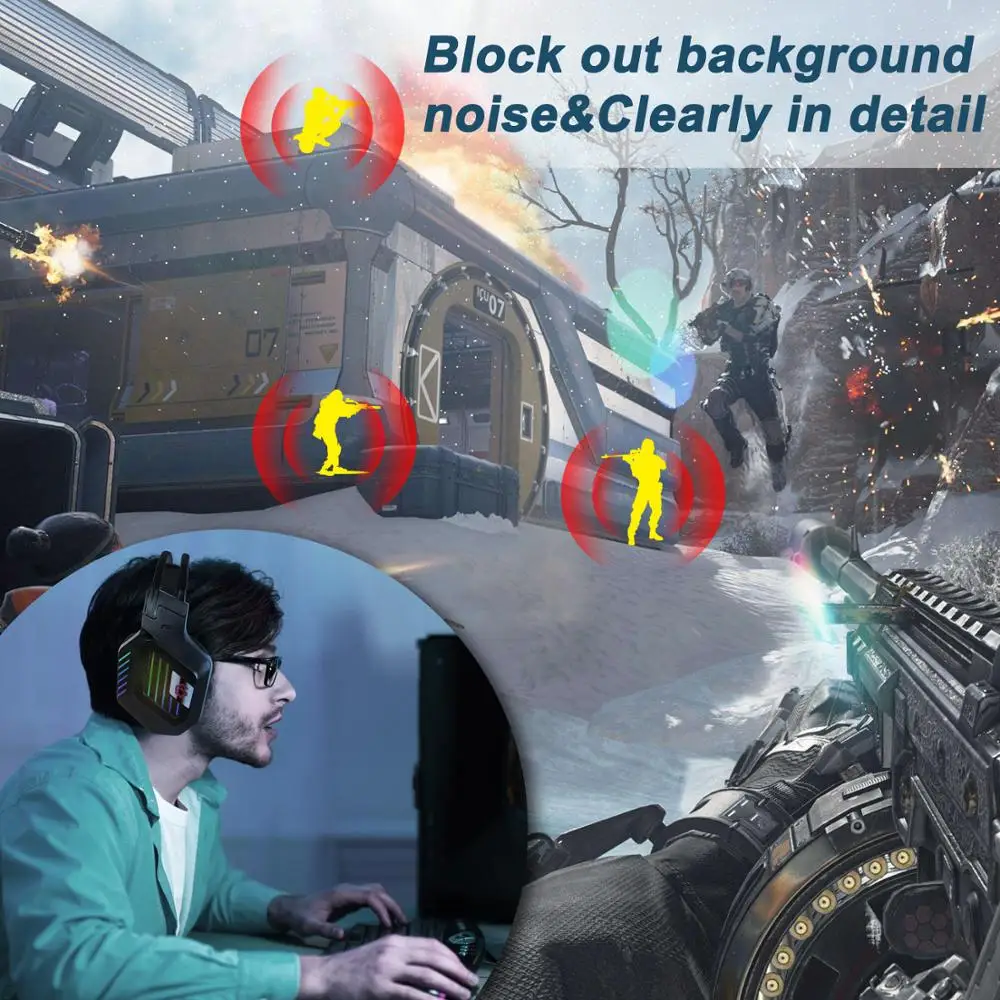 RGB Gaming Headset for PC Gamer PS4 XBOX ONE Professional Led Light Gaming Headphones Adjustable Bass Stereo Over Ear Wired